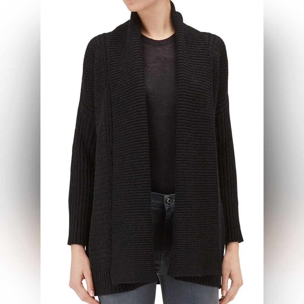 7 For All Mankind‎ Open Cardigan In Black Velour Women's XL Soft Ribbed Sweater